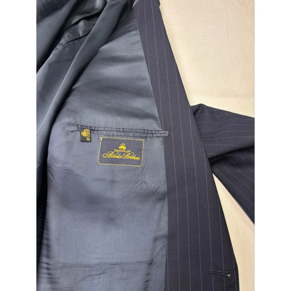 Brooks Brothers Mens 46‎ LG Navy Blue Pinstripe 100% Pure Wool Blazer Suit USA